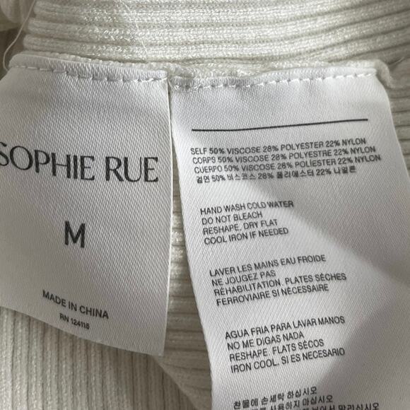 Sophie Rue White Pink Rib Knit Button Collar Short Sleeve Crop Polo Blouse Top M - Picture 4 of 4